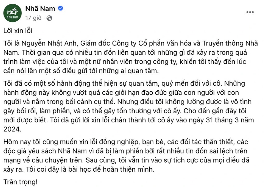 Lời xin lỗi của ông Nguyễn Nhật Anh